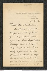 Nachlass Franz Steindachner, Brief von G. A. Boulenger an Franz Steindachner (14.03.1912), Inv.Nr. 49.15, Seite 1